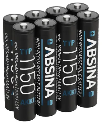Immagine prodotto di ABSINA 8x AAA ricaricabili 1150 NiMH - Batterie AAA Micro da 1,2 V e min. 1050 mAh - Batterie AAA ricaricabili per telefono DECT
