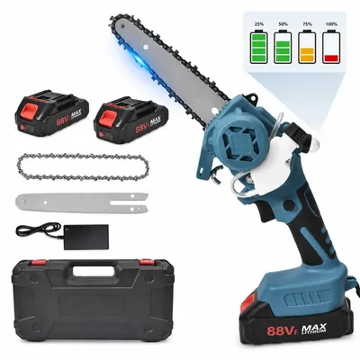 Produktbild von 6 Zoll bürstenlose Kettensäge, Mini - Akku - Kettensäge, Holz bearbeitung, Garten schneiden, 2 x Batterie Mit Digitalanzeige, bürstenlose Kettensäge