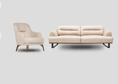 Produktbild von Garnitur Stoffsofa Dreisitzer Sofa Sessel Counch Polstersofa Beige Set