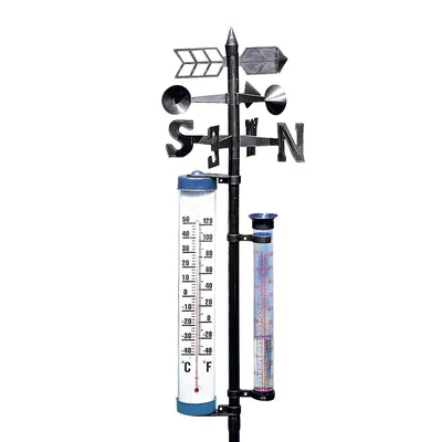 Produktbild von 4in1 Wetterstation mit Erdspieß mit Windfahne, Thermometer und Regenmesser und Windstärke und Windrichtung