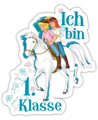 Produktbild von Spreadshirt Bibi und Tina Ich Bin 1. Klasse Sticker Aufkleber, 10 x 10 cm, Mattweiß