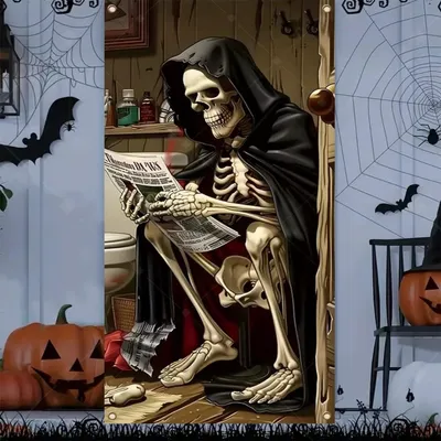 Produktbild von Halloween Türbanner Grusel Skelett Sensenmann Geist Horror Haustür Dekoration Wanddeko Hintergrund - Modell: Variante 8, Größe: 90 x 180 cm