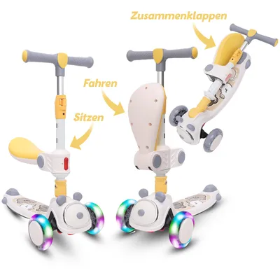 Produktbild von Habib Kinderroller mit 200mm LED Rädern | Klappbar & Höhenverstellbar: Grau