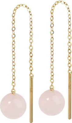 Produktbild von Paar Echt Rosenquarz Durchzieher 6mm Gelbgold 585 14k Gold Ohrringe Ohrhänger