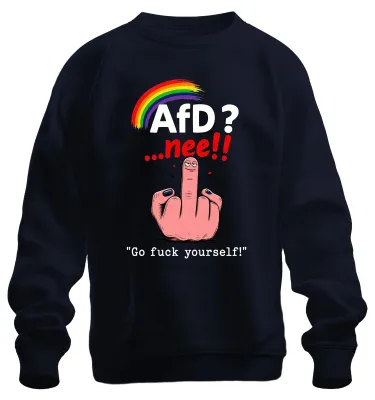 Productafbeelding van AfD? ...Nee!! Regenboog, middelvinger, sarcastische opdruk, sweater, marineblauw, 3XL