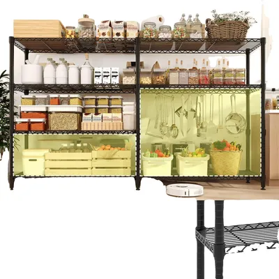 Image de Étagère métallique, 4 niveaux, dimensions 150x35x151 cm, charge maximale de 120 kg par niveau, capacité totale de 600 kg, étagères à hauteur réglable