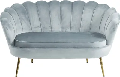Produktbild von SalesFever Muschel-Sofa | Bezug Samt-Stoff | Gestell Metall goldfarben | B 136 x T 77 x H 78 cm | hellgrau