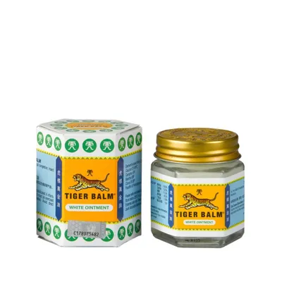 A product shot of Tiger Balm White ointment and its packaging.