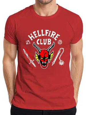 Immagine prodotto di Maglietta HELLFIRE CLUB Demon Skull Horns D20 Flaming Sword Role Playing Uomo, Rosso, M