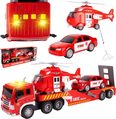 Immagine prodotto di Malplay Vigili del Fuoco Camion Elicottero Auto Gioca Veicoli 1:16 Luce Suono Parti Mobili da 3 anni Regalo Rosso