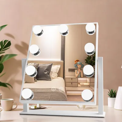 Make-up-Spiegel mit LED-Hollywoodlicht, 30x25 cm, dimmbar, 3000/6000 K