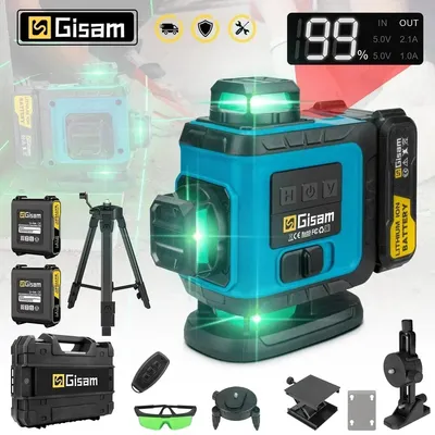 Produktbild von Laser-Wasserwaage mit 16 Strahlen, grüner Laser – 4000 mAh Akku – IP54, wasserdicht