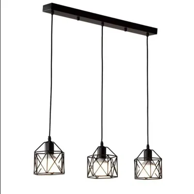Zdjęcie produktu dla Joyinled – 3-punktowa przemysłowa lampa wisząca, czarna – lampa wisząca w stylu vintage z metalową klatką, E27, do wyspy kuchennej, jadalni i sypialni