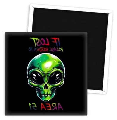 Produktbild von Alien Area 51 Motiv für Space Fans Kühlschrankmagnet - Originelle Kühlschrankmagnete - Weltraum Deko - Magnetische Geschenke - Sci-Fi Deko - Geschenk für Astronomie Liebhaber
