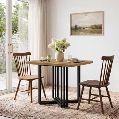 Produktbild von 140 cm langer Esstisch für 4 Personen, Küchentisch im Landhausstil aus Holz mit Metallbeinen, rustikale Esstische für Zuhause, Esszimmer, kleine Räume