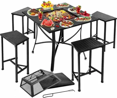 Image de Happyment BBQ Table - 2in1 - Table de jardin et barbecue - Panier à feu ou bac à glace - Table d'extérieur