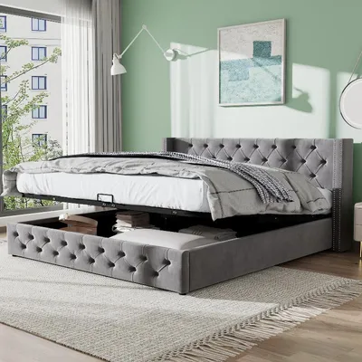 Produktbild von Polsterbett 140x200 cm Grau Flanell mit Stauraum und Lattenrost Schlafzimmer