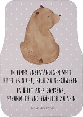 Produktbild von Mr. & Mrs. Panda Auto-Fußmatte Bär Schulterblick - Grau Pastell - Geschenk, Fußmatte Auto, Selbstachtung, Weltansicht, Bären, Teppich, Teddybär, Autoteppich, Automatte