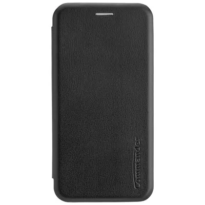 A black book-style phone case is shown against a white background.