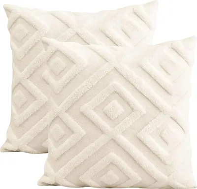 Produktbild von MODFU Kissenbezüge 2er Set, Plüsch & Flauschig, Weiß, Sofakissen, Dekokissen, Wohnzimmer, Schlafzimmer, Kuschelig, Modern, Kissenhülle, 40*40cm
