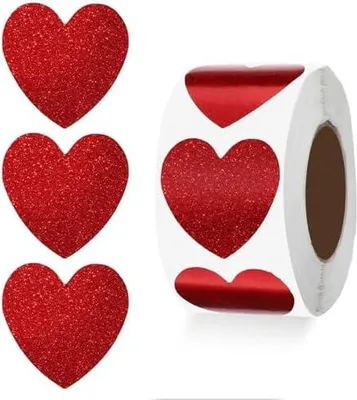Produktbild von 500 Stück Sticker Herzen Rot Herz Aufkleber 25mm Glitzer Selbstklebende Aufkleber Zum Beschriften Für Valentinstag Hochzeit Handwerk Scrapbook Zubehör Geschenkverpackung DIY Dekoration