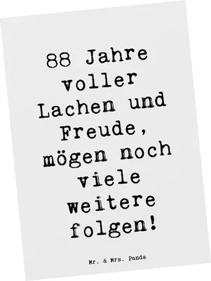 Produktbild von Mr. & Mrs. Panda Postkarte Spruch 88. Geburtstag Freude - Weiß - Geschenk, unvergesslicher Moment, Grußkarte, herzliche Geschenke, Fotokarte, Ansichtskarten, herzlichen