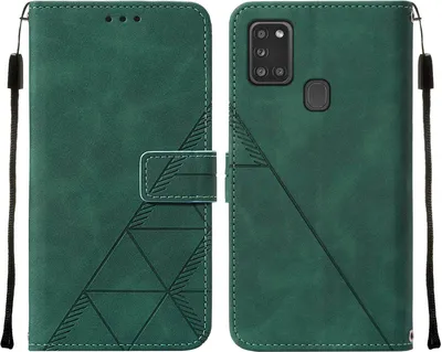 Produktbild von Galaxy A21S Hülle, Schlank Prägung Flip Leder Kartenfächer Schutzhülle mit Ständer für Samsung Galaxy A21S Grün