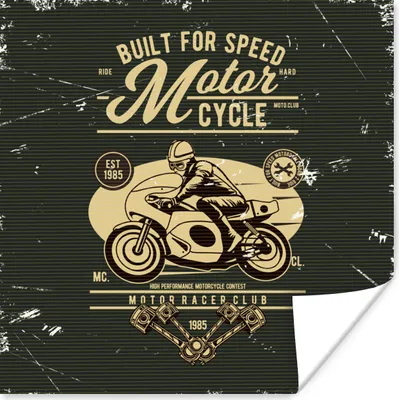 Produktbild von MuchoWow® Poster Motorrad - Mann - Zeichnung - Retro 50x50 cm - Wohnzimmerdekoration