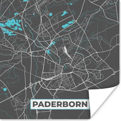 Produktbild von MuchoWow® Poster Blau - Deutschland - Karte - Stadtplan - Paderborn 75x75 cm - Wand Dekoration