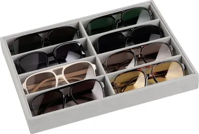 Image de Boîte de rangement pour lunettes de soleil à 8 compartiments - Pour hommes et femmes - Gris