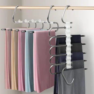 Produktbild von Hosenbügel Kleiderbügel Platzsparend 2 Stück Rutschfest Faltbare Multi Bügel für Hosen, Schals, Jeans, Kleidung, Handtücher （Schwarz mit 10 Clips）