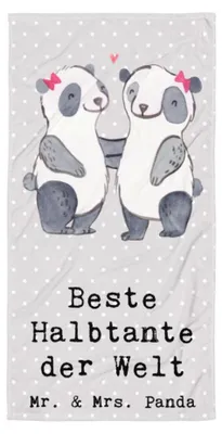 Produktbild von Mr. & Mrs. Panda Handtuch Panda Beste Halbtante der Welt - Grau Pastell - Geschenk, Großes Badehandtuch, Baumwollhandtuch, Stief, Tante, Strandtuch, Kleinigkeit, Familie