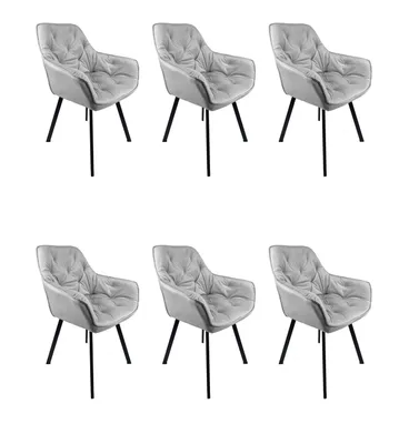 Produktbild von GOLDSTOFF 6-er stuhle mit tisch set AVANTI Tisch 150-190 cm breite, Esszimer set, Holztisch, Samt Stuhl ( Grau )