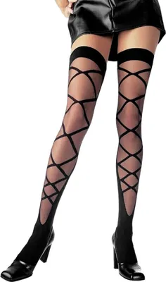 Produktbild von Schwarze Overknees mit Schnürmuster