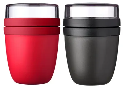 Produktbild von Mepal | Lunchpot Ellipse Mixed | Campus Red + Nordic Black | Müslibecher to go | Unterteilung für Joghurt & Müsli | 500 ml + 200 ml | Geeignet für Gefrierschrank, Mikrowelle & Spülmaschine