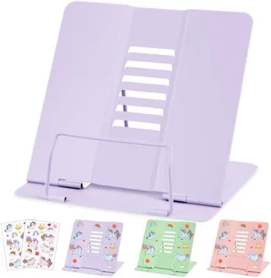 Produktbild von Buchständer Metall, verstellbarer Faltbarer Buchständer kinder, Multifunktionales Metall-Lesegestell für Halten von Redeentwürfen, Lehrbüchern, iPads, Rezepten(Lila)