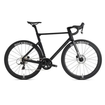 Image de ROCKBROS CTR 2.0 Vélo de course 2x12 vitesses, freins à disque hydrauliques, cadre carbone T700 700C Vélo pour hommes femmes noir mat L