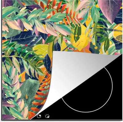 Produktbild von KitchenYeah© Herdabdeckplatte Blumen - Dschungel - Tropisch , 78x78cm, Küche Deko, Glaskeramikkochfeld Herdabdeckung, Abdeckplatte fùr Kochfeld