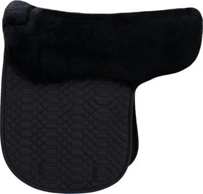 Produktbild von Engel Reitsport Satteldecke SADEK1 Lammfell & Baumwollsteppstoff, Fell in Sattellage, Fellkranz vorne, Schwarz-Schwarz-D (Dressur)