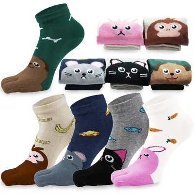 Produktbild von 5 Paar Kindersocken mit fünf Zehen und niedlichen Tiermustern