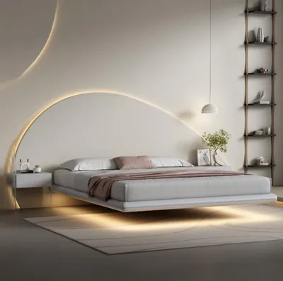 Immagine prodotto di Letto a parete grigio Arredo camera da letto moderno Struttura in legno Letti LED Nuovo
