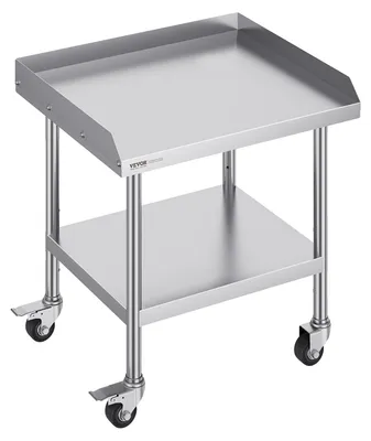 Obrázek produktu pro Pracovní stůl VEVOR z nerezové oceli, 610 x 711 x 762 mm Pracovní stůl pro přípravu pokrmů se 4 kolečky, otočná kolečka, 3stranná ochrana proti stříkající vodě, pracovní stůl, kovový pracovní stůl pro restaurace