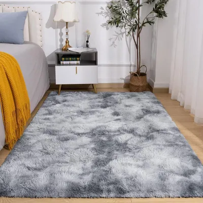 Immagine prodotto di Tappeto alto e morbido, ideale per soggiorno o camera da letto, antiscivolo, colore grigio e bianco, dimensioni 80 x 120 cm