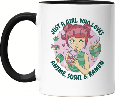 Produktbild von Just a girl who loves Anime, Sushi and Ramen Tasse Schwarz Anime Japan Manga