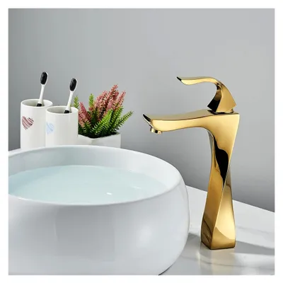 Produktbild von Polierter Wasserhahn für das Badezimmer in Gold, Wasserfall-Design, Mischbatterie für heißes und kaltes Wasser, Einhebel-Armatur in Schwarz-Bronze