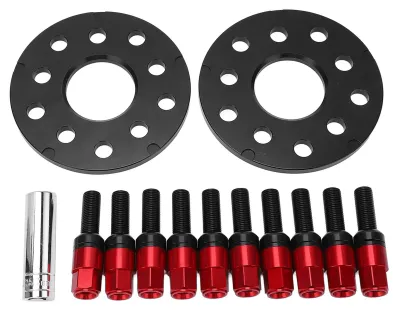 Image de 2 adaptateurs d'élargissement de voie à centrage sur moyeu de 8 mm (0,31 pouce) en alliage d'aluminium avec vis, pour A3, A4, A5, A6 et A8 (1997-2008), rouge