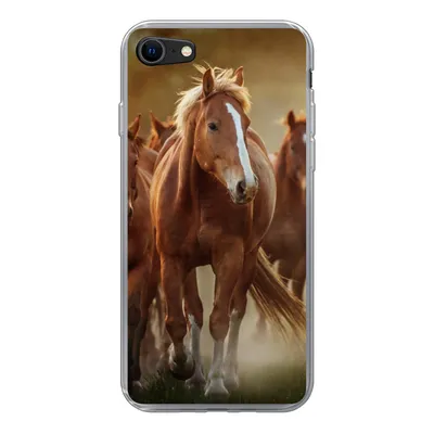 Produktbild von MuchoWow® Handyhülle Schutzhülle Hülle für iPhone 7 Pferde - Licht - Natur Silikon Softcase Handy Hülle - Kartenhalter