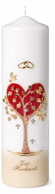 Produktbild von Hochzeitskerze Stumpenkerze mit Herzbaum mit Namen & Datum, KI-generiertes Bild