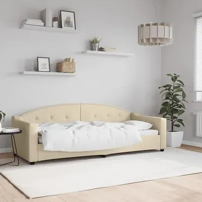 Image de Lit de jour avec sommier tapissier, canapé-lit, sofa-lit, canapé convertible, lit d'appoint, canapé lounge, structure de lit, lit d'appoint, lit simple pour salon ou chambre, couleur crème, 80x200 cm, tissu