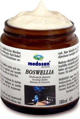 A jar of Medosan Boswellia cream on a white background.